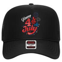 Happy 4th Of July Cool Independence Day Patriotic American High Crown Mesh Back Trucker Hat