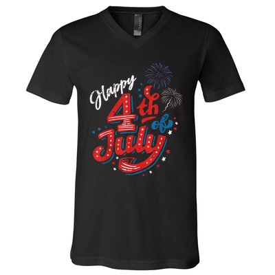 Happy 4th Of July Cool Independence Day Patriotic American V-Neck T-Shirt