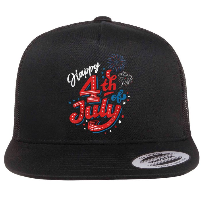 Happy 4th Of July Cool Independence Day Patriotic American Flat Bill Trucker Hat