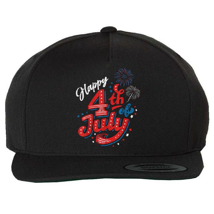 Happy 4th Of July Cool Independence Day Patriotic American Wool Snapback Cap