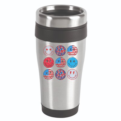 Happy 4th Of July Groovy Smile Face Red White Blue Usa Flag 16oz Travel Tumbler