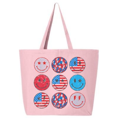 Happy 4th Of July Groovy Smile Face Red White Blue Usa Flag 25L Jumbo Tote