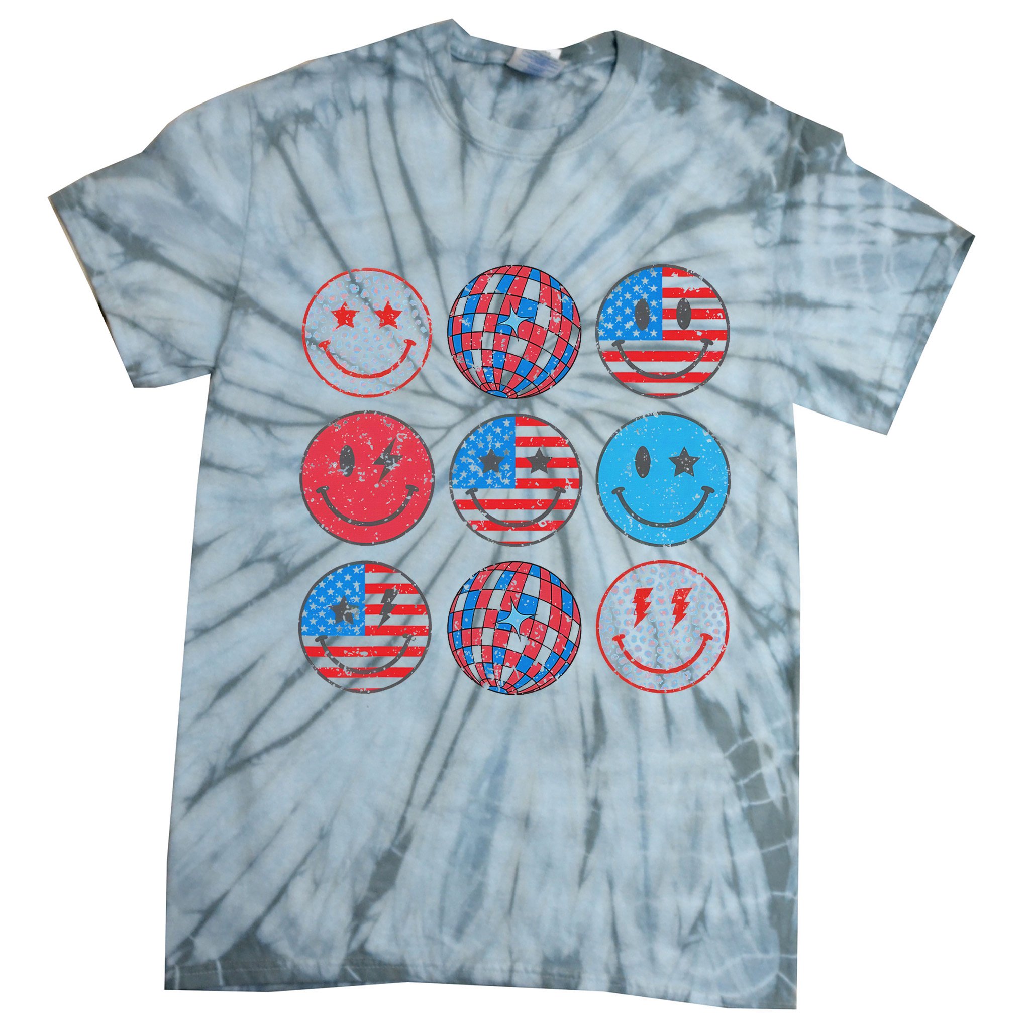 Happy 4th Of July Groovy Smile Face Red White Blue Usa Flag Tie-Dye T-Shirt