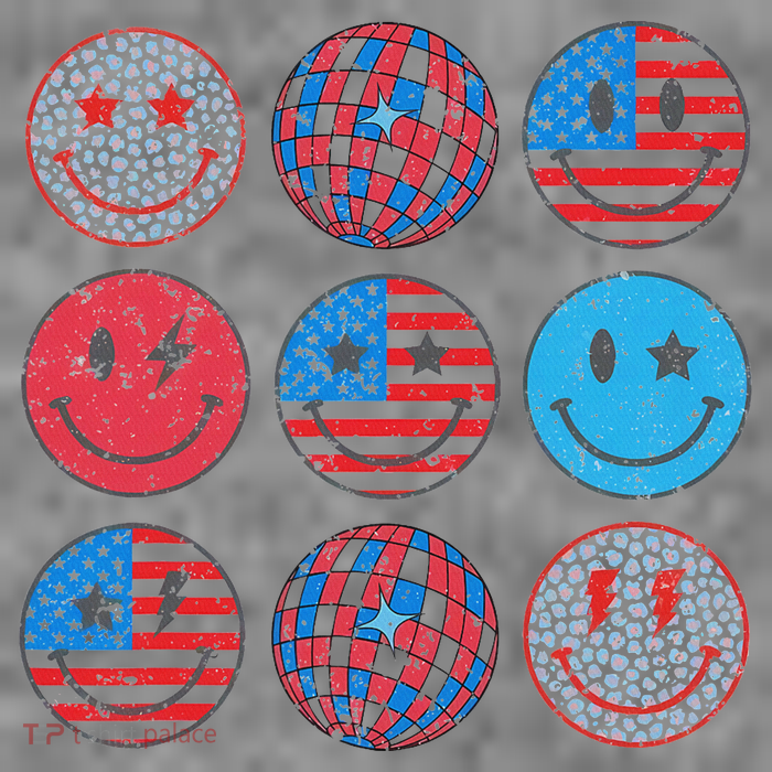 Happy 4th Of July Groovy Smile Face Red White Blue Usa Flag 7-Panel Snapback Hat