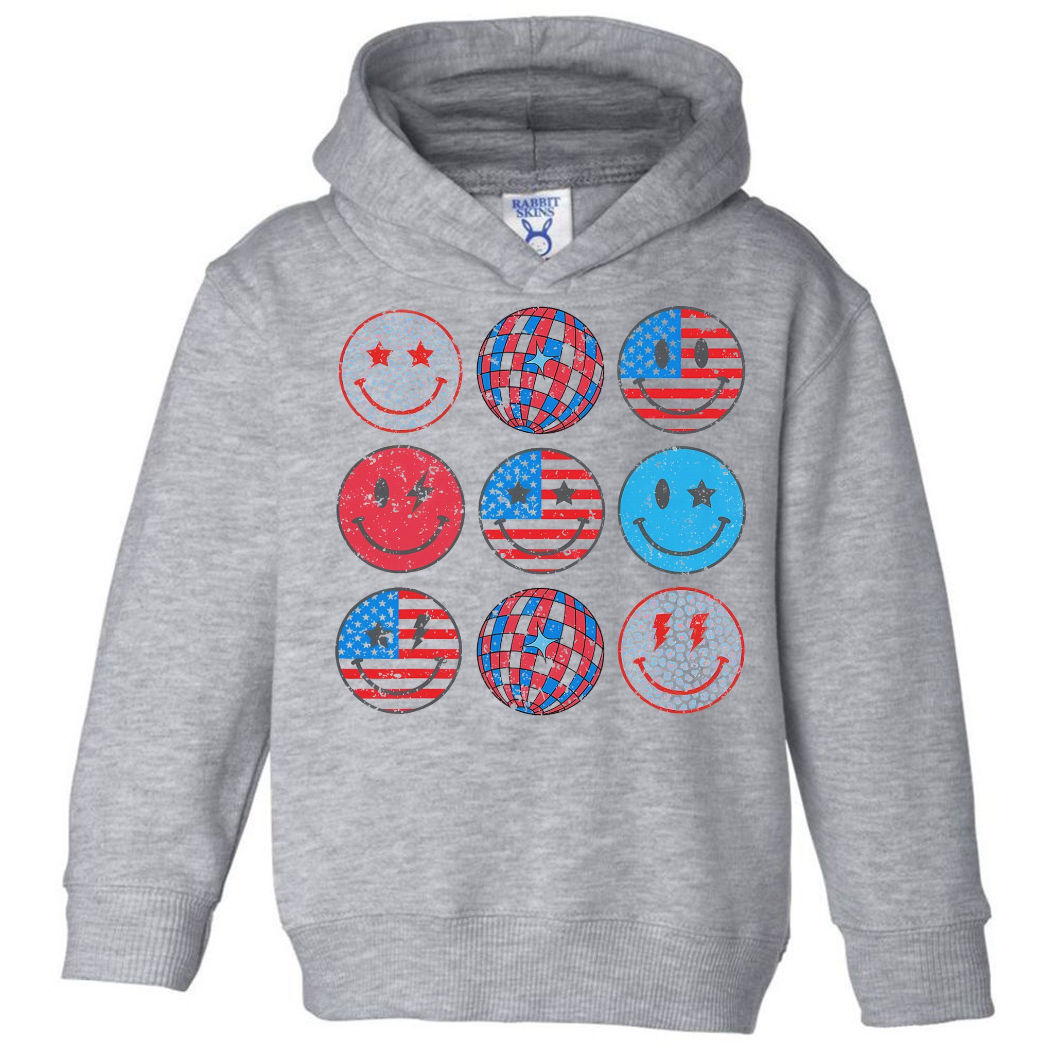 Happy 4th Of July Groovy Smile Face Red White Blue Usa Flag Toddler Hoodie