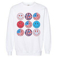 Happy 4th Of July Groovy Smile Face Red White Blue Usa Flag Garment-Dyed Sweatshirt