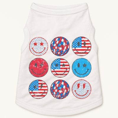 Happy 4th Of July Groovy Smile Face Red White Blue Usa Flag Doggie Tank