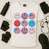 Happy 4th Of July Groovy Smile Face Red White Blue Usa Flag Cooling Performance Crew T-Shirt