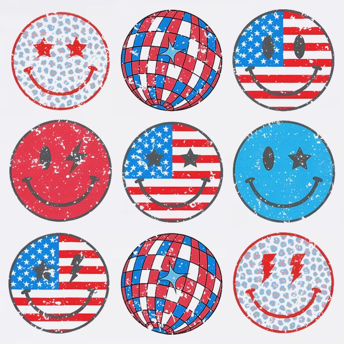 Happy 4th Of July Groovy Smile Face Red White Blue Usa Flag Cooling Performance Crew T-Shirt