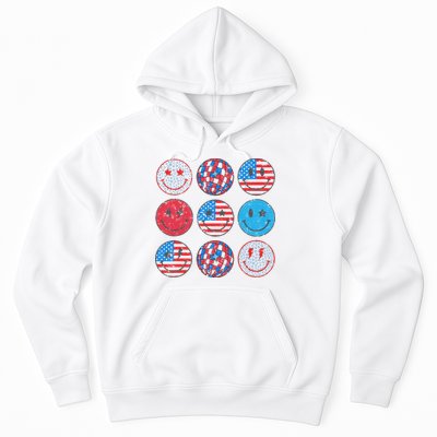 Happy 4th Of July Groovy Smile Face Red White Blue Usa Flag Hoodie