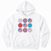 Happy 4th Of July Groovy Smile Face Red White Blue Usa Flag Hoodie