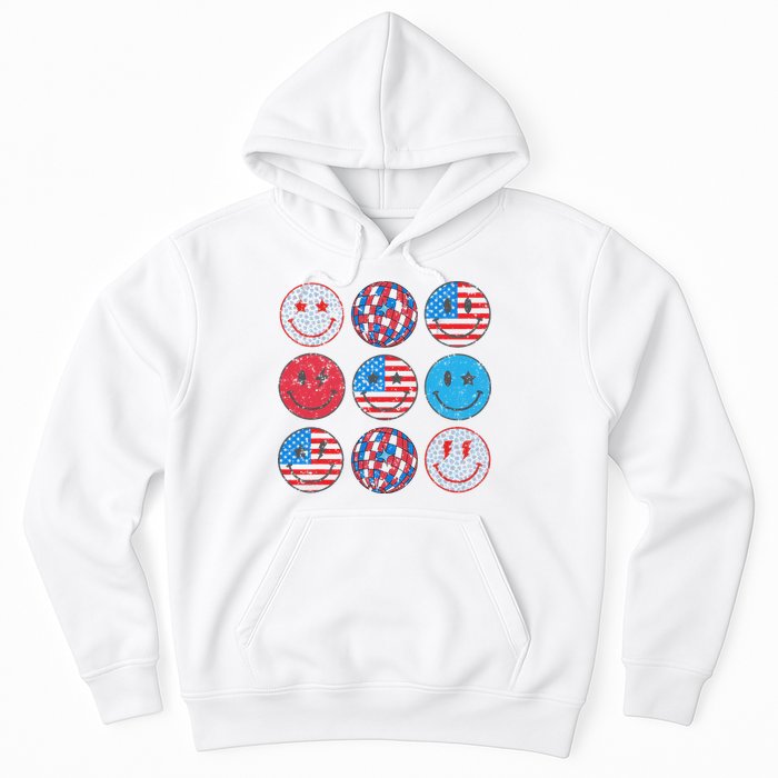Happy 4th Of July Groovy Smile Face Red White Blue Usa Flag Hoodie