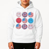 Happy 4th Of July Groovy Smile Face Red White Blue Usa Flag Hoodie