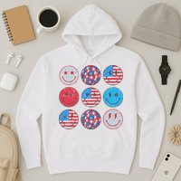 Happy 4th Of July Groovy Smile Face Red White Blue Usa Flag Hoodie