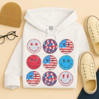 Happy 4th Of July Groovy Smile Face Red White Blue Usa Flag Hoodie