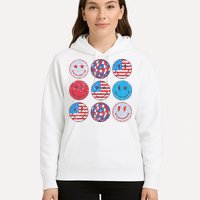 Happy 4th Of July Groovy Smile Face Red White Blue Usa Flag Hoodie
