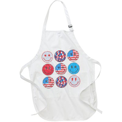Happy 4th Of July Groovy Smile Face Red White Blue Usa Flag Apron