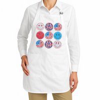 Happy 4th Of July Groovy Smile Face Red White Blue Usa Flag Apron
