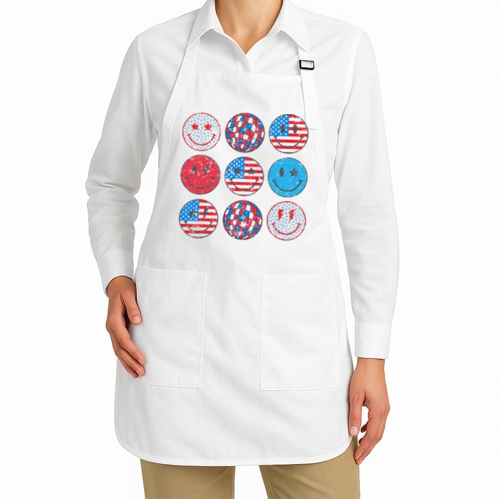 Happy 4th Of July Groovy Smile Face Red White Blue Usa Flag Apron