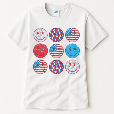 Happy 4th Of July Groovy Smile Face Red White Blue Usa Flag Tall T-Shirt