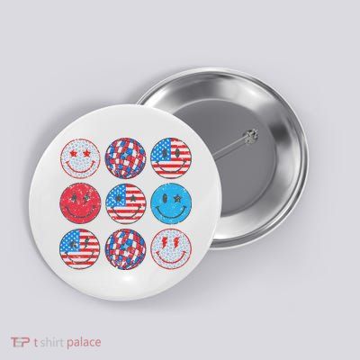Happy 4th Of July Groovy Smile Face Red White Blue Usa Flag Button
