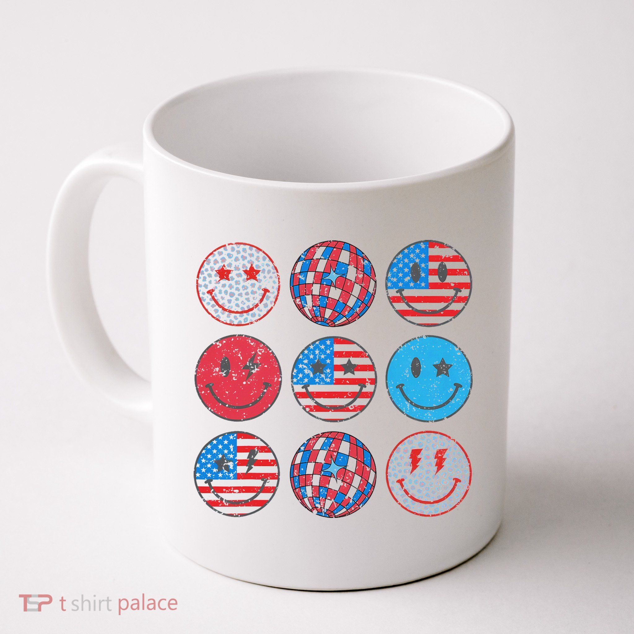 Happy 4th Of July Groovy Smile Face Red White Blue Usa Flag Mug