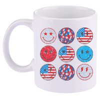 Happy 4th Of July Groovy Smile Face Red White Blue Usa Flag 11oz C Handle Ceramic Mug