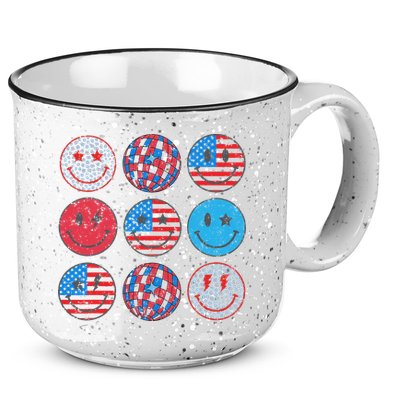 Happy 4th Of July Groovy Smile Face Red White Blue Usa Flag 15oz Campfire Ceramic Mug