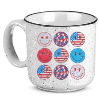 Happy 4th Of July Groovy Smile Face Red White Blue Usa Flag 15oz Campfire Ceramic Mug