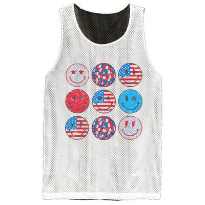 Happy 4th Of July Groovy Smile Face Red White Blue Usa Flag Mesh Reversible Basketball Jersey Tank