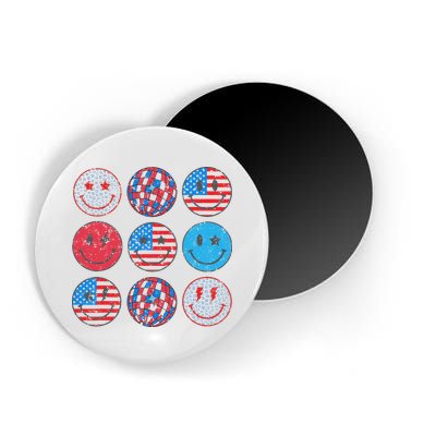 Happy 4th Of July Groovy Smile Face Red White Blue Usa Flag Magnet