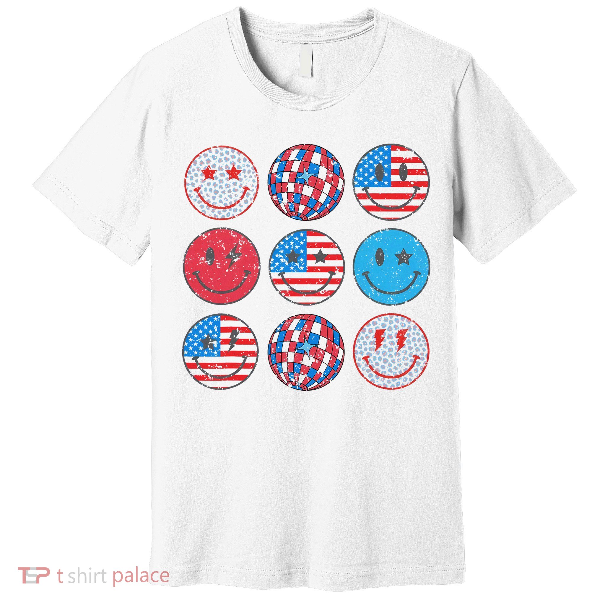 Happy 4th Of July Groovy Smile Face Red White Blue Usa Flag Premium T-Shirt