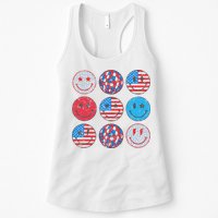 Happy 4th Of July Groovy Smile Face Red White Blue Usa Flag Womens Tank Top