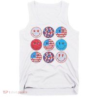 Happy 4th Of July Groovy Smile Face Red White Blue Usa Flag Tank Top