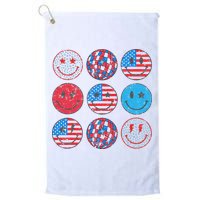 Happy 4th Of July Groovy Smile Face Red White Blue Usa Flag Golf Towel