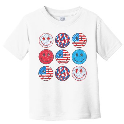 Happy 4th Of July Groovy Smile Face Red White Blue Usa Flag Toddler T-Shirt