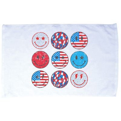 Happy 4th Of July Groovy Smile Face Red White Blue Usa Flag Microfiber Hand Towel