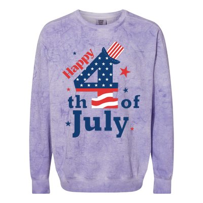 Happy 4th Of July Patriotic American Us Flag Women Colorblast Crewneck Sweatshirt