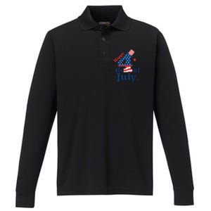 Happy 4th Of July Patriotic American Us Flag Women Performance Long Sleeve Polo