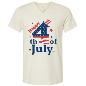 Happy 4th Of July Patriotic American Us Flag Women V-Neck T-Shirt