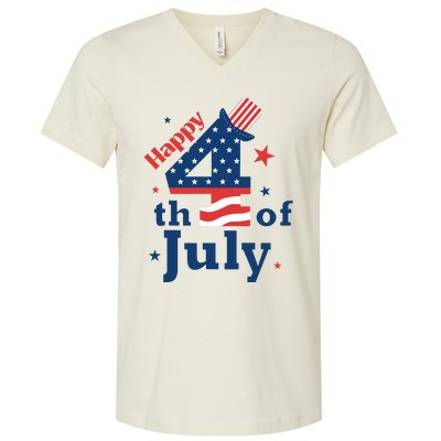 Happy 4th Of July Patriotic American Us Flag Women V-Neck T-Shirt