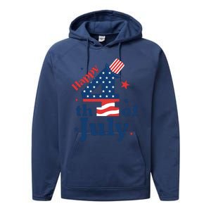 Happy 4th Of July Patriotic American Us Flag Women Performance Fleece Hoodie