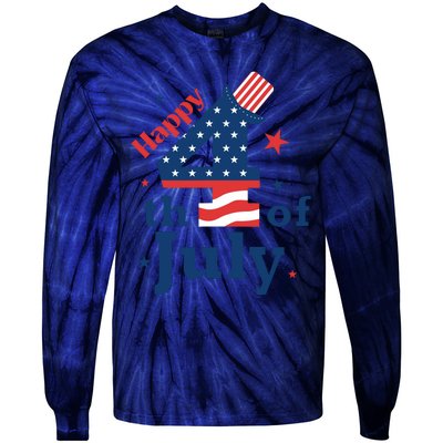 Happy 4th Of July Patriotic American Us Flag Women Tie-Dye Long Sleeve Shirt