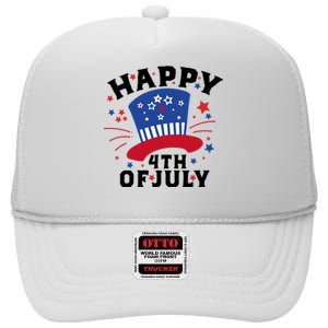 Happy 4th Of July Festive Celebration High Crown Mesh Back Trucker Hat