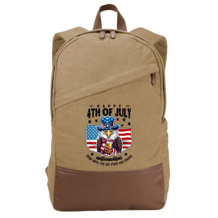 Happy 4th Of July Stars Stripes Usa Bald Eagle Beer Drinking Cotton Canvas Backpack