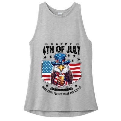 Happy 4th Of July Stars Stripes Usa Bald Eagle Beer Drinking Ladies PosiCharge Tri-Blend Wicking Tank