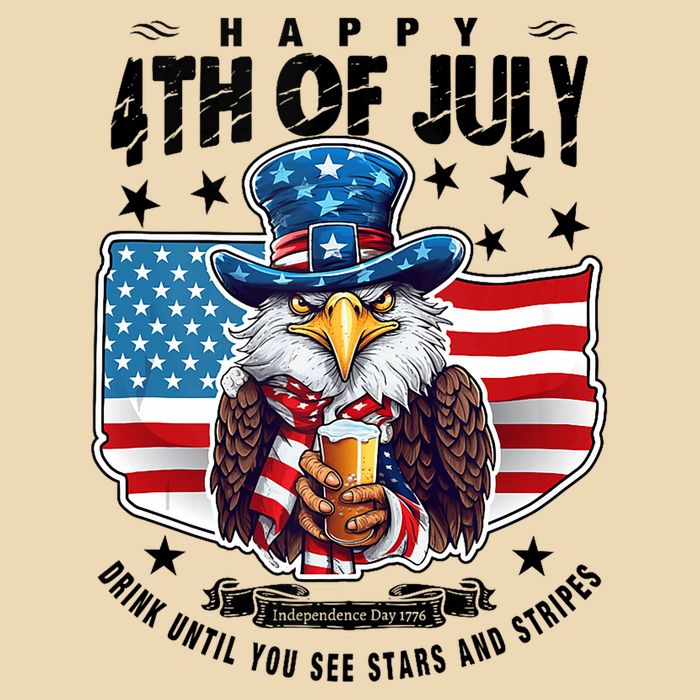 Happy 4th Of July Stars Stripes Usa Bald Eagle Beer Drinking Drawstring Bag
