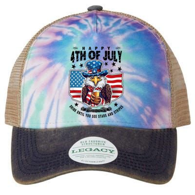 Happy 4th Of July Stars Stripes Usa Bald Eagle Beer Drinking Legacy Tie Dye Trucker Hat