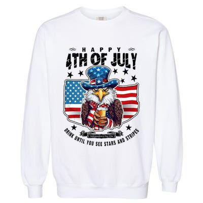 Happy 4th Of July Stars Stripes Usa Bald Eagle Beer Drinking Garment-Dyed Sweatshirt