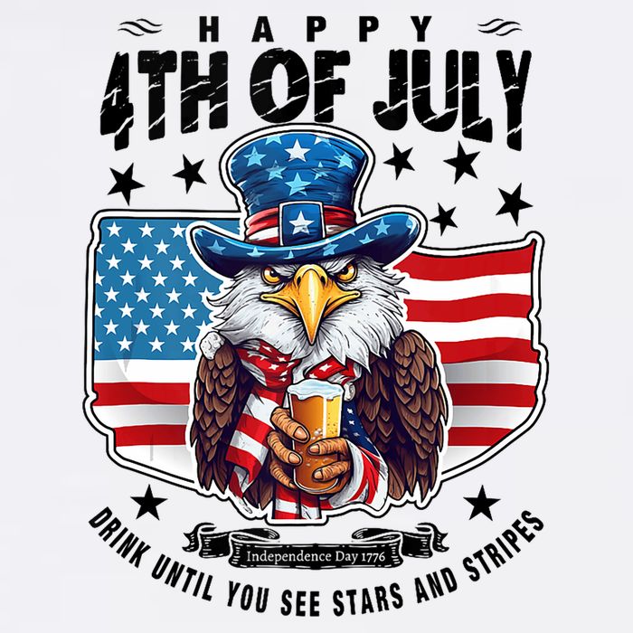 Happy 4th Of July Stars Stripes Usa Bald Eagle Beer Drinking Cooling Performance Crew T-Shirt
